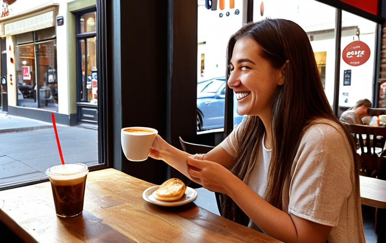 **A person happily receiving a 50% off coupon for an Americano at their favorite cafe, symbolizing personalized data analysis benefits.**